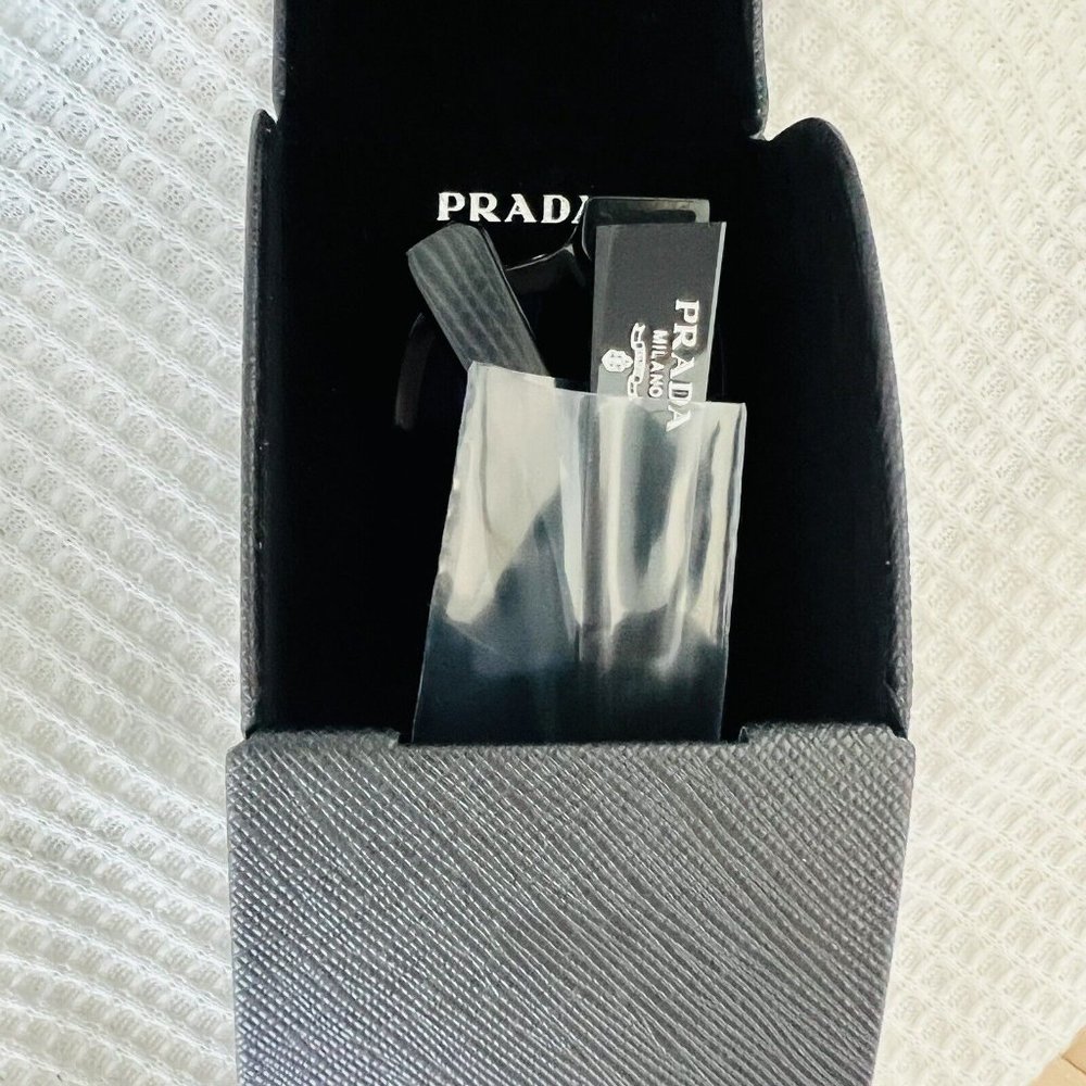 Prada PR 02ZS Square Sunglasses Black Plastic Dark Grey Gradient Silver Unisex - Picture 9 of 14